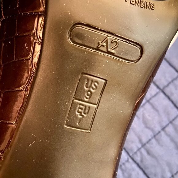 Aerosoles Super Comfort brown reptile leather peep toe heels, 9 - Picture 9 of 14